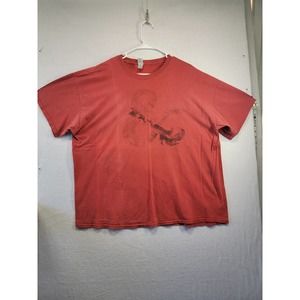Mens vintage red 2X t-shirt with a light print of a tribal design